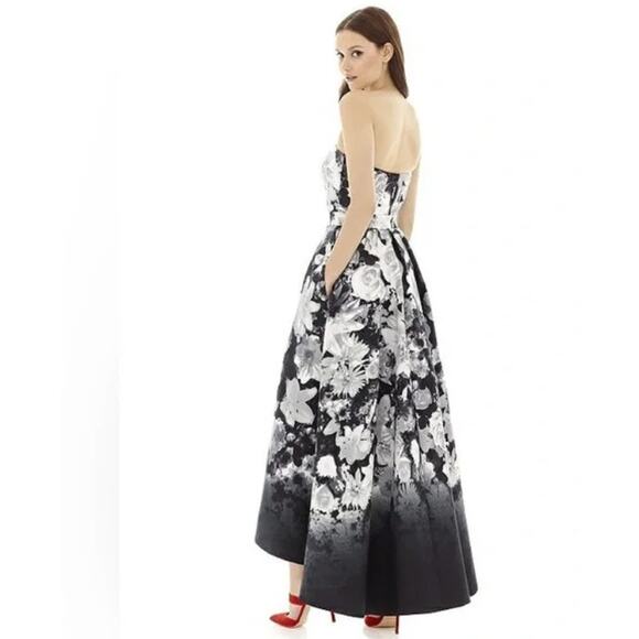 Alfred Sung High Low Bohemian Floral Print Strapless Gown Bridesmaid Size 0 - Picture 10 of 10
